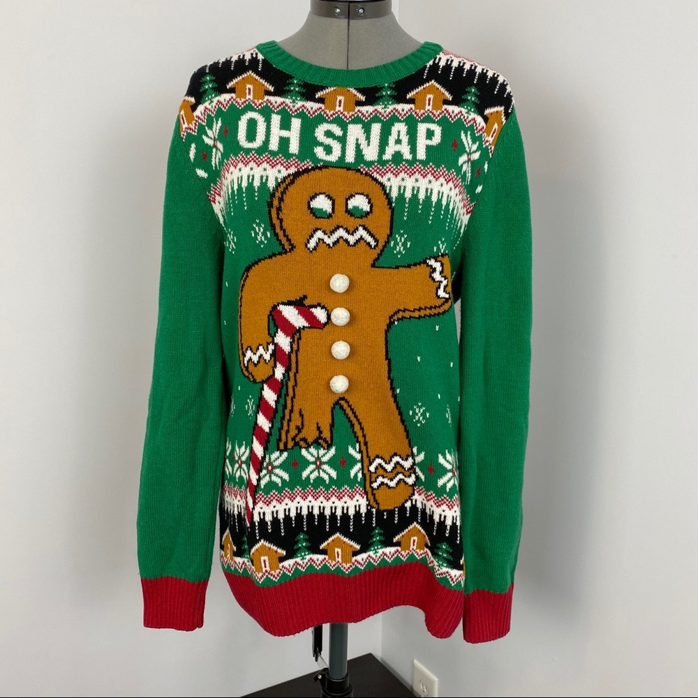 Ugly Christmas Sweater Oh Snap Gingerbread Man M